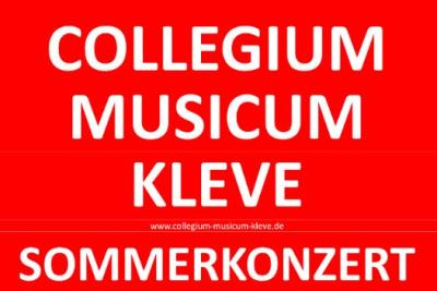 Roter Plakat mit weißer Schrift "Collegium Musicum Kleve" und "Sommerkonzert"