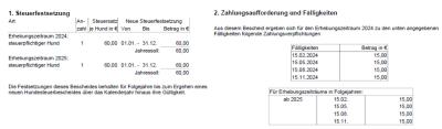 Hundesteuerbescheid 2024 Beispiel